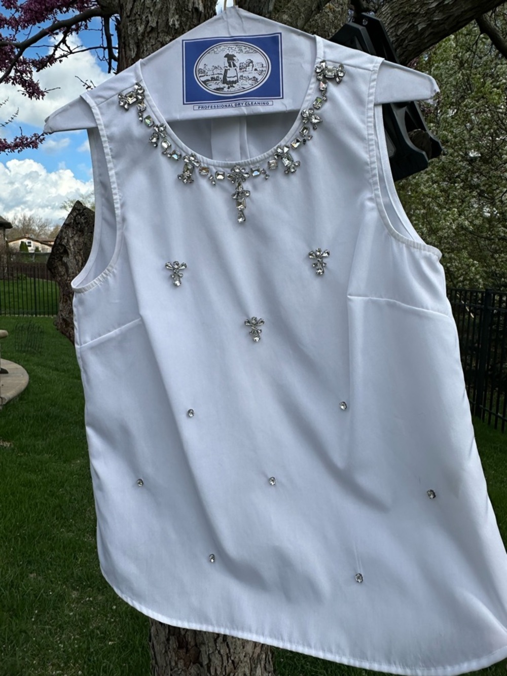 J. Crew Embellished White Sleeveless Jewel-Neck Shell